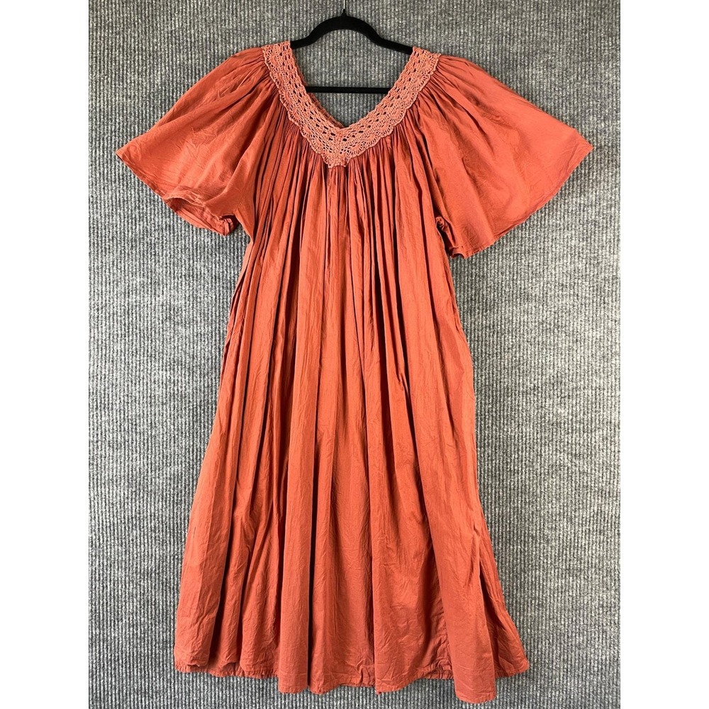 Cottagecore Boho Marisol Cotton Muumuu Dress Crochet Neckline XL / 1X